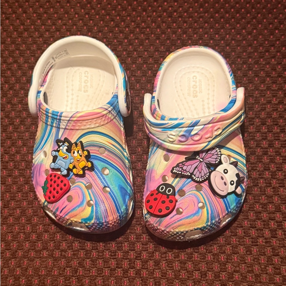 CROCS Kids Slippers with Colorful Swirl and Charms